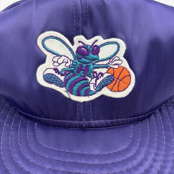 Vintage Charlotte Hornets Satin Hat Cap SnapBack Purple NBA 90’s PL LOGO - Picture 2 of 8